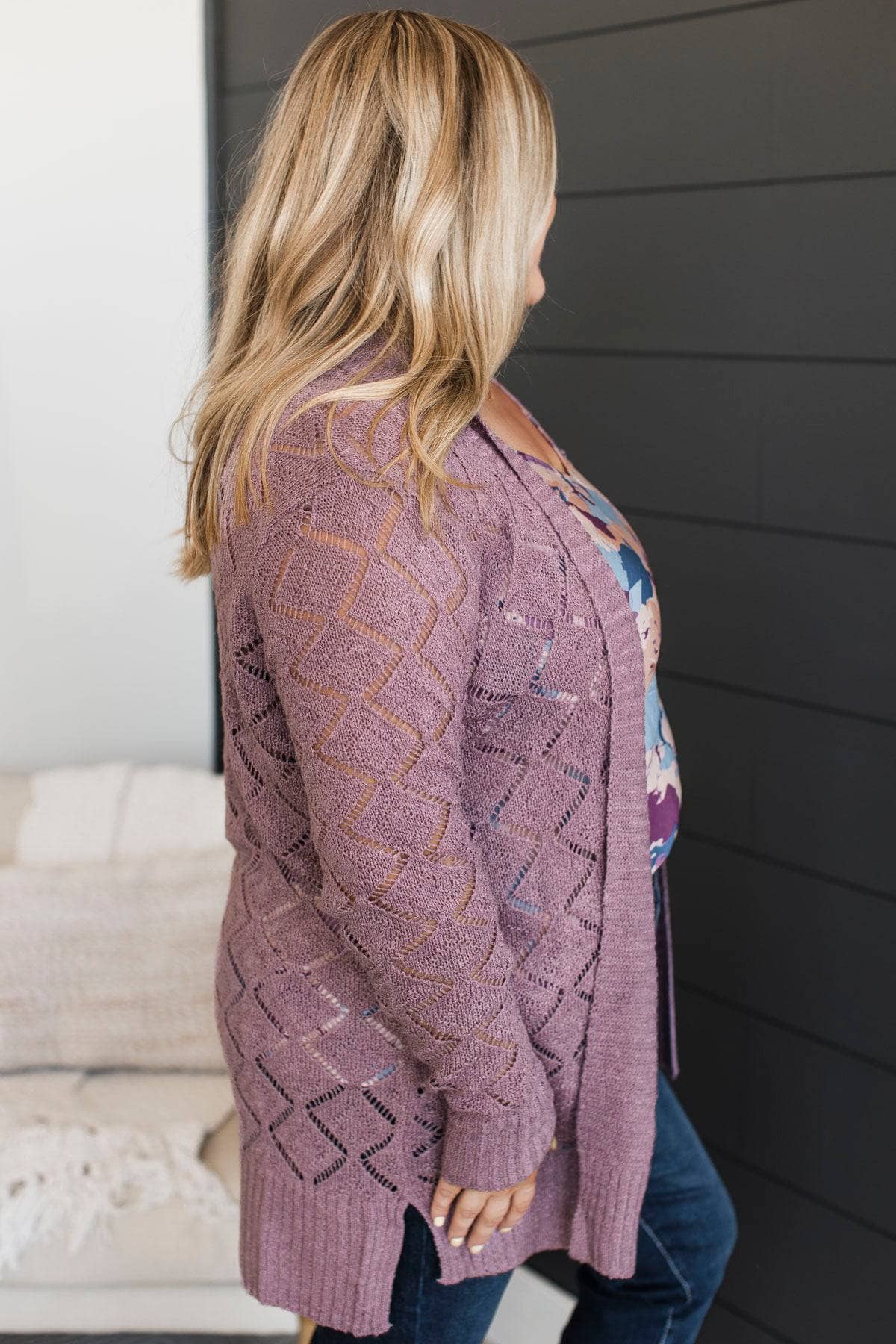 Effortless Perfection Pointelle Cardigan- Dusty Lavender - Image 5