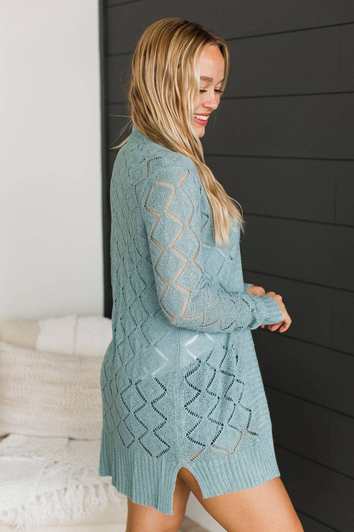 Effortless Perfection Pointelle Cardigan- Dusty Mint - Image 7