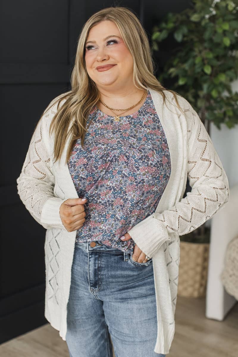 Effortless Perfection Pointelle Cardigan- Ivory