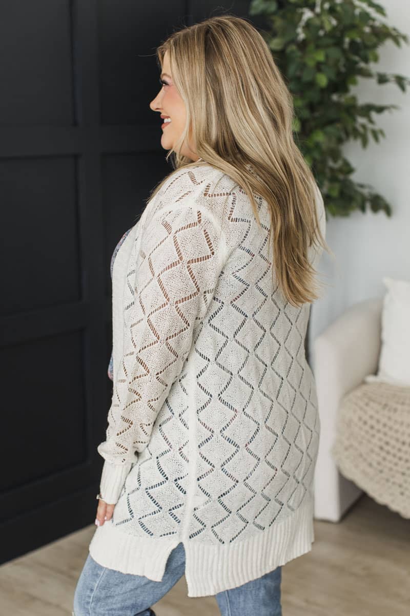 Effortless Perfection Pointelle Cardigan- Ivory - Image 5