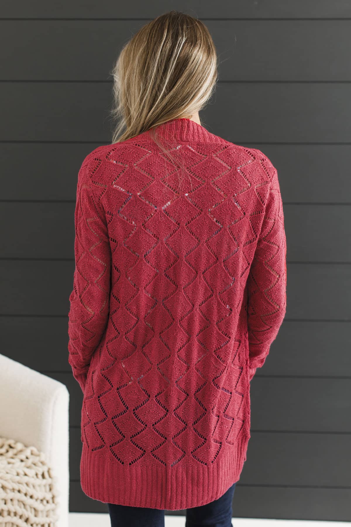 Effortless Perfection Pointelle Cardigan- Red - Image 8