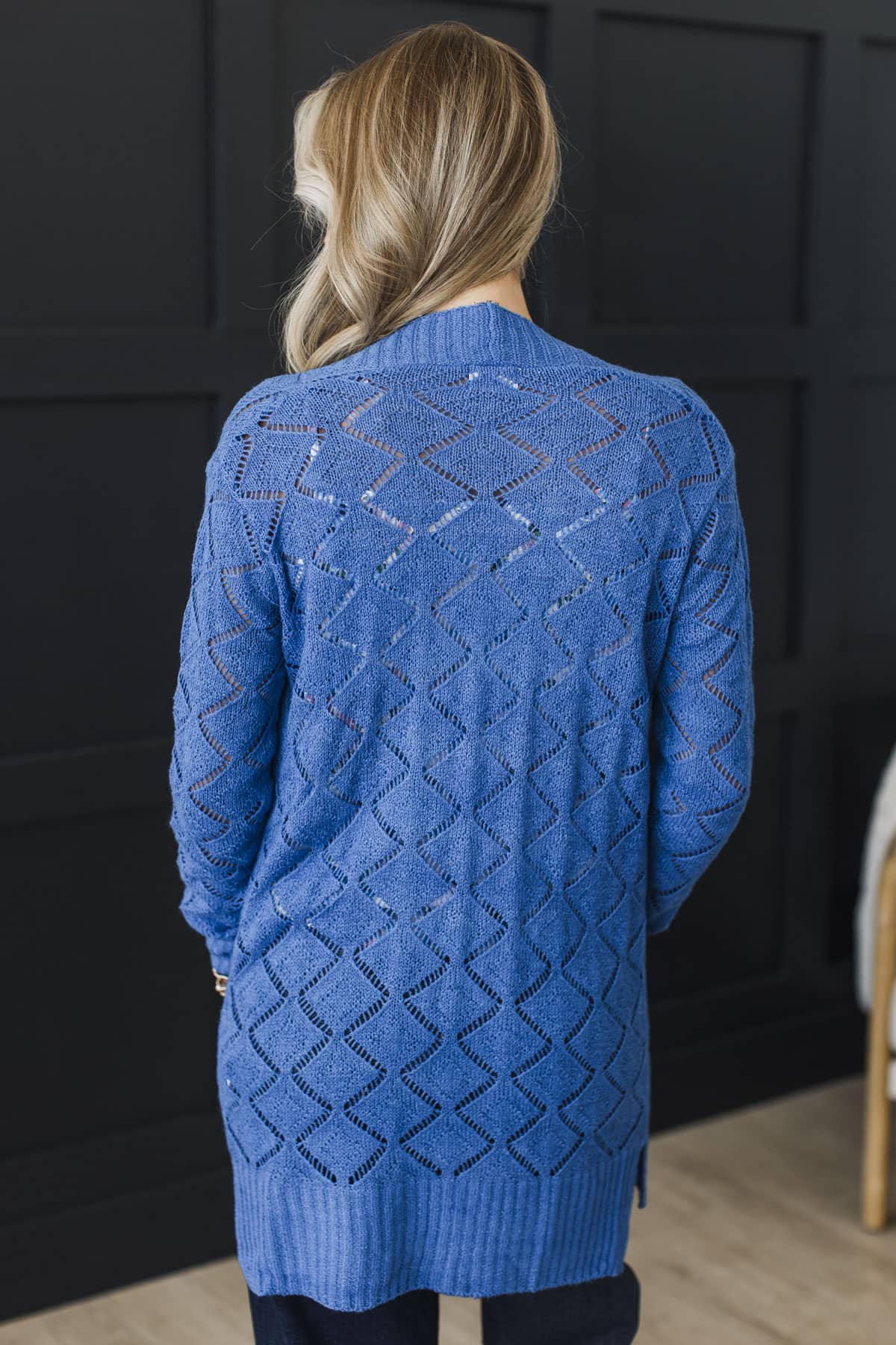 Effortless Perfection Pointelle Cardigan- Royal Blue - Image 7
