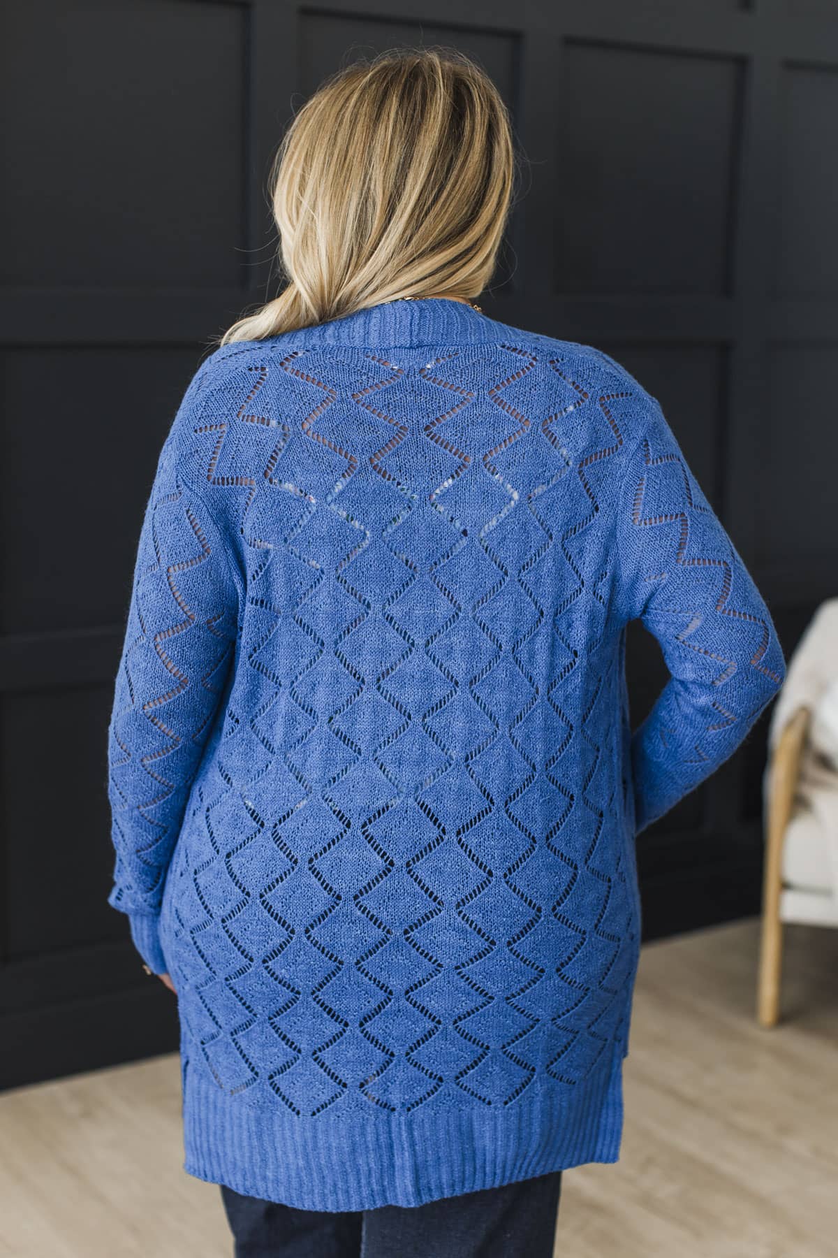Effortless Perfection Pointelle Cardigan- Royal Blue - Image 8