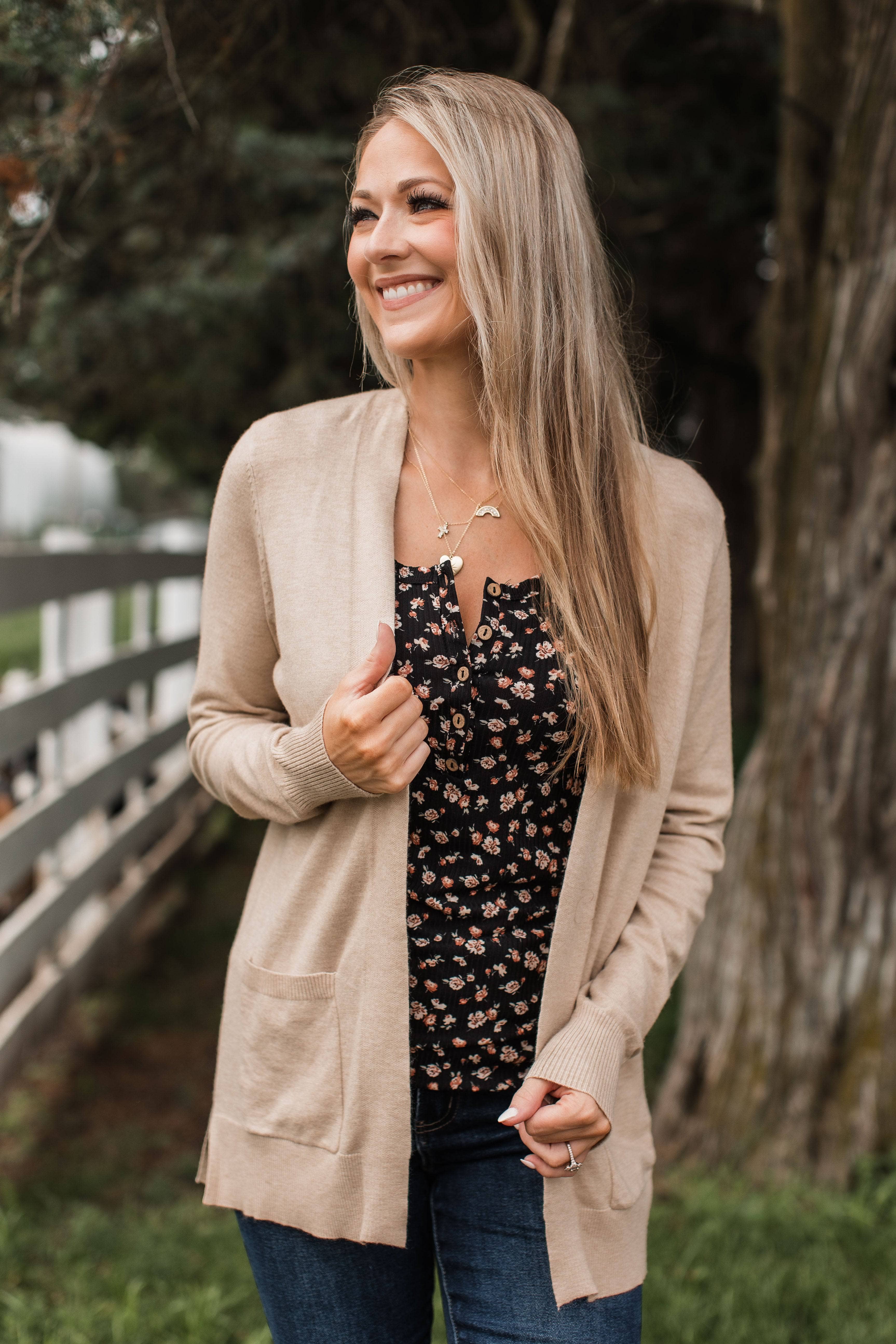 Effortless Pick Open Front Cardigan- Warm Beige - Image 5