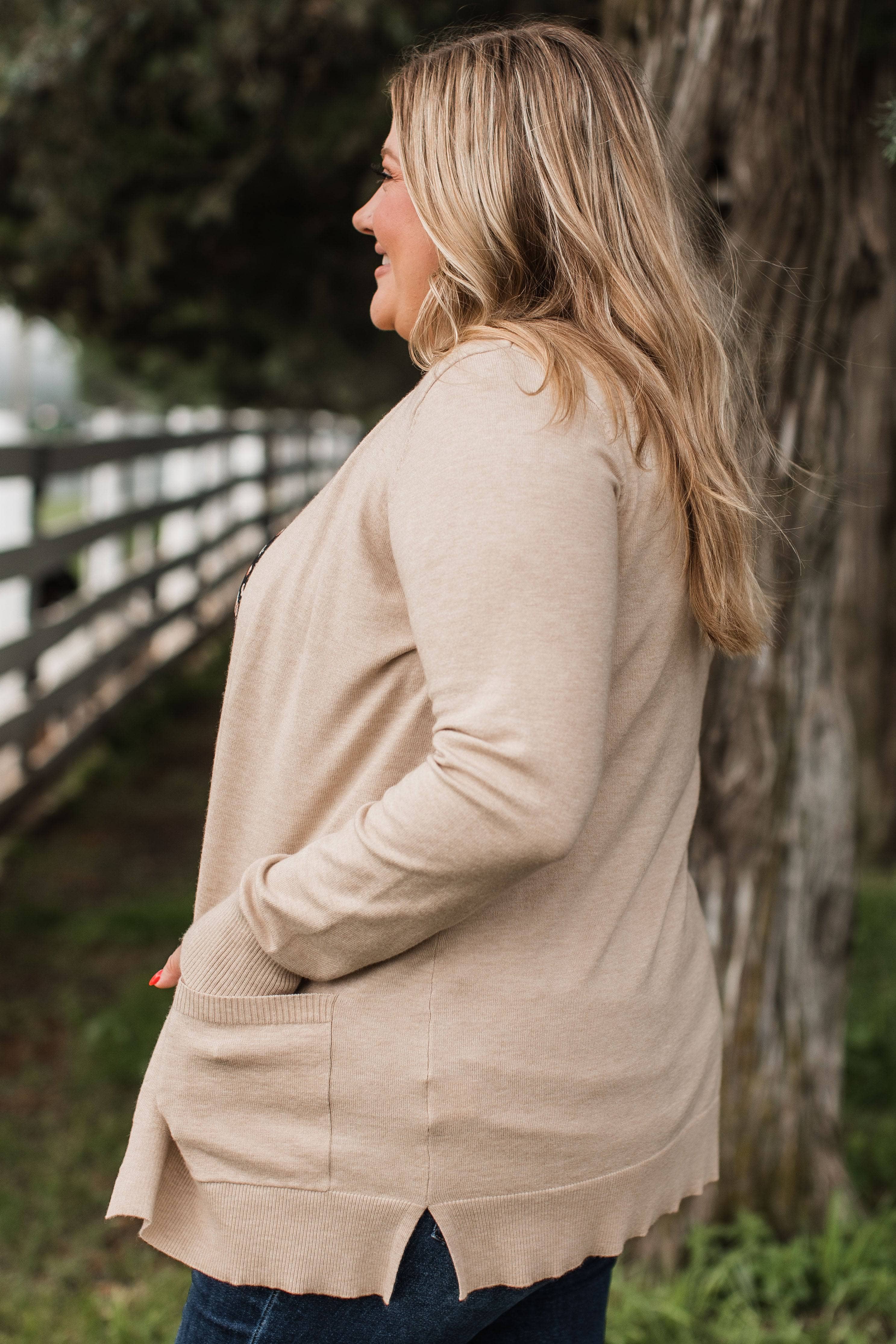 Effortless Pick Open Front Cardigan- Warm Beige - Image 6