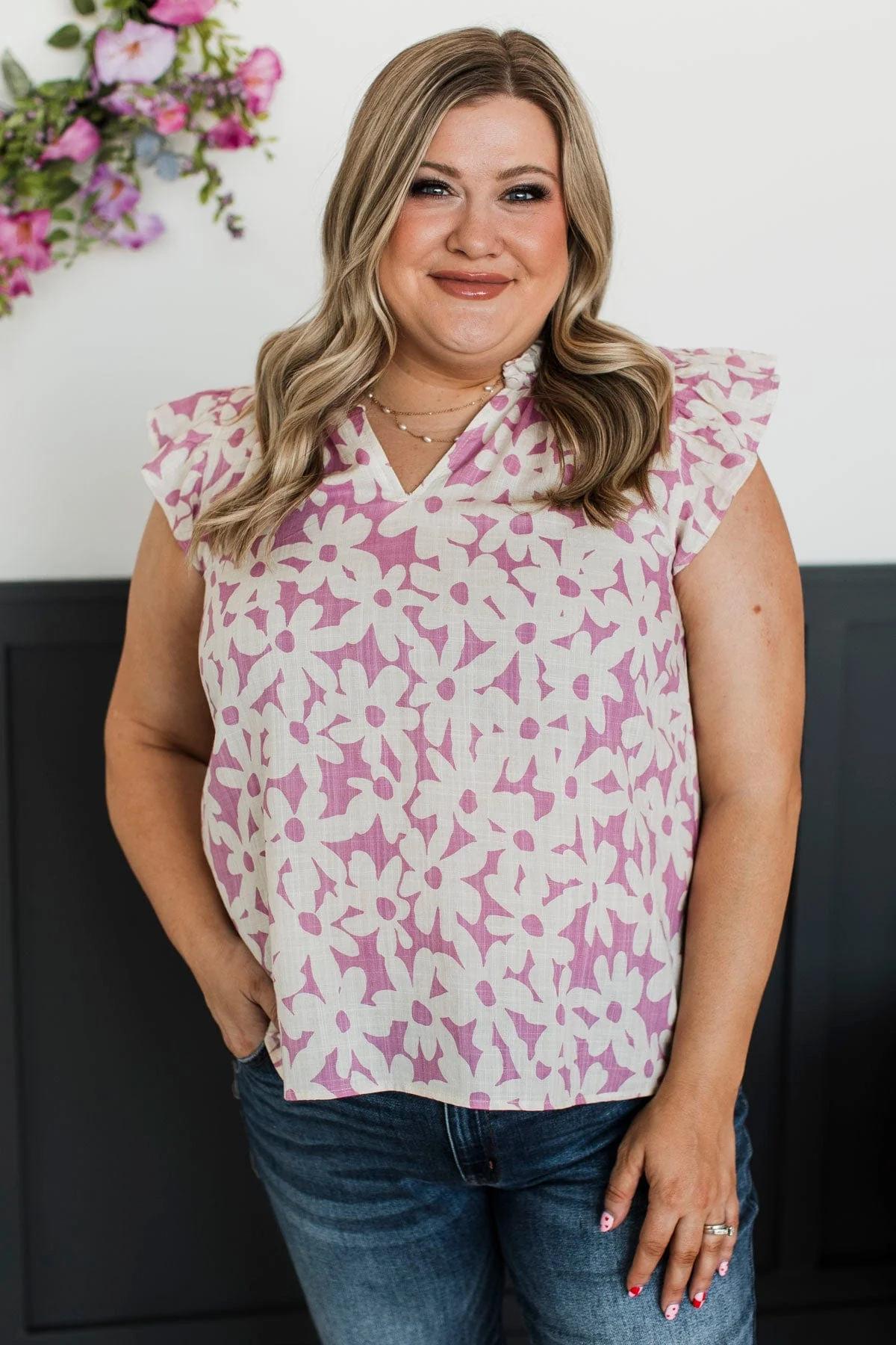 Effortless Radiance Floral Blouse- Cream & Orchid - Image 4