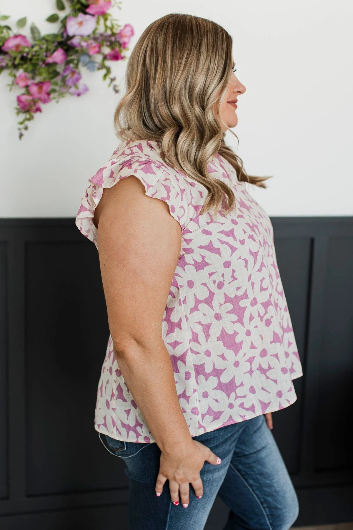 Effortless Radiance Floral Blouse- Cream & Orchid - Image 6