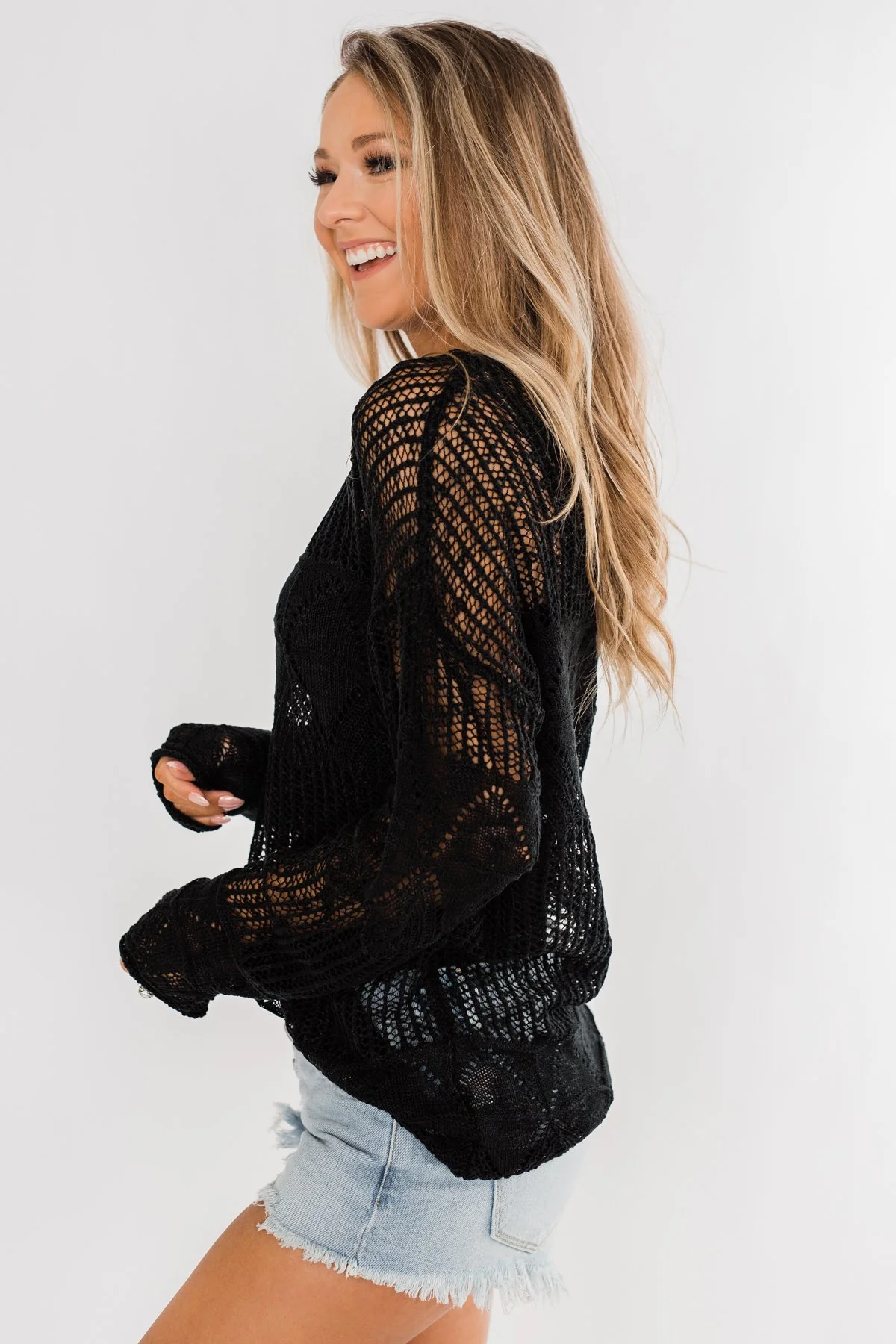 Effortless Smiles Open Knit Sweater- Black - Image 15