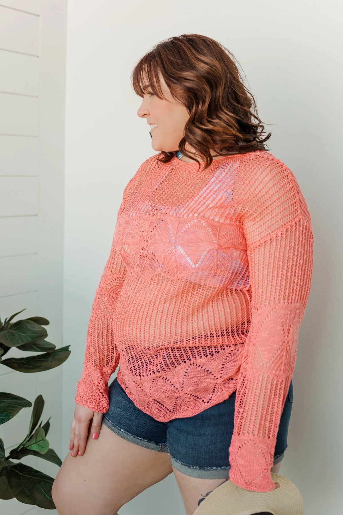 Effortless Smiles Open Knit Sweater- Coral - Image 14