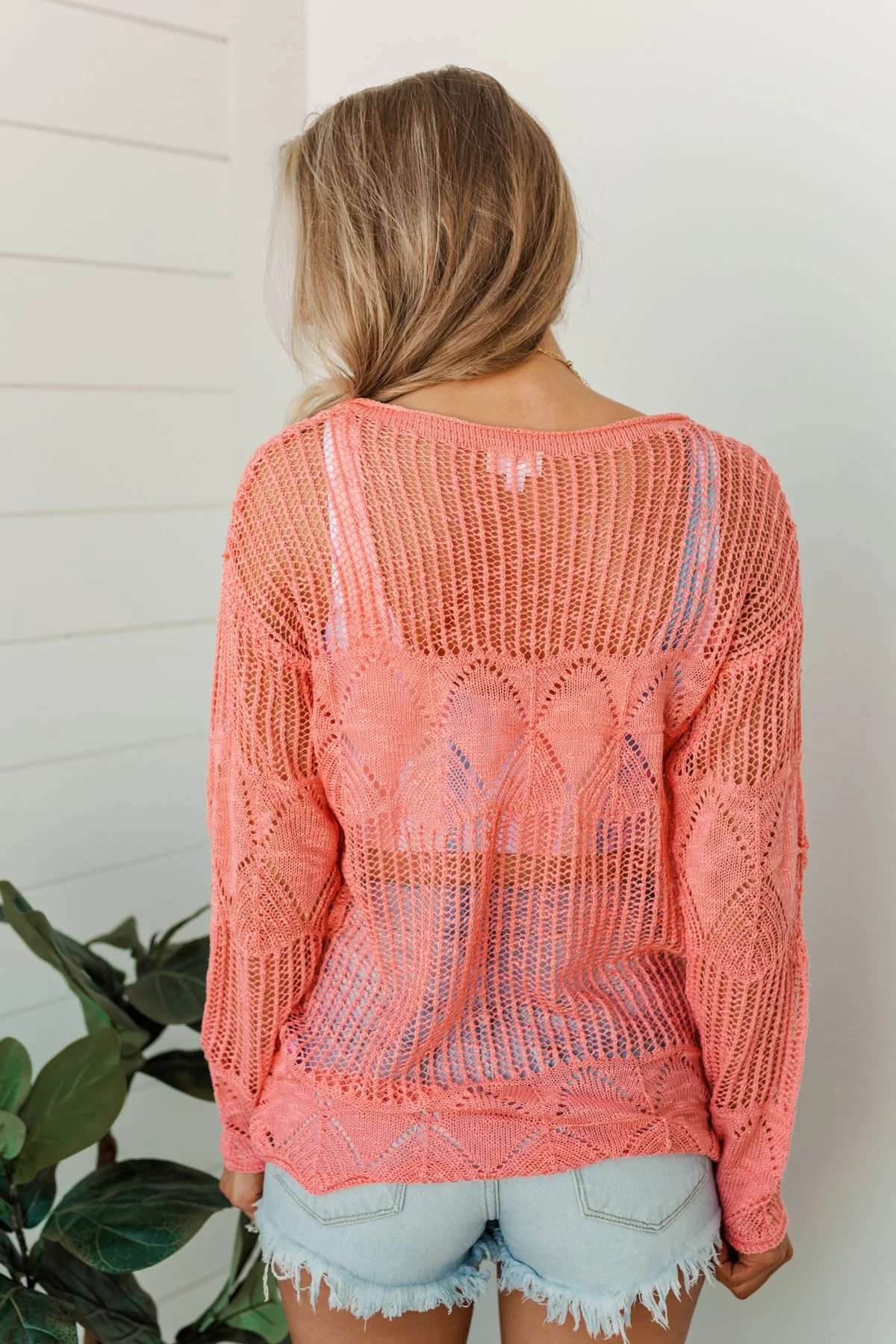 Effortless Smiles Open Knit Sweater- Coral - Image 15