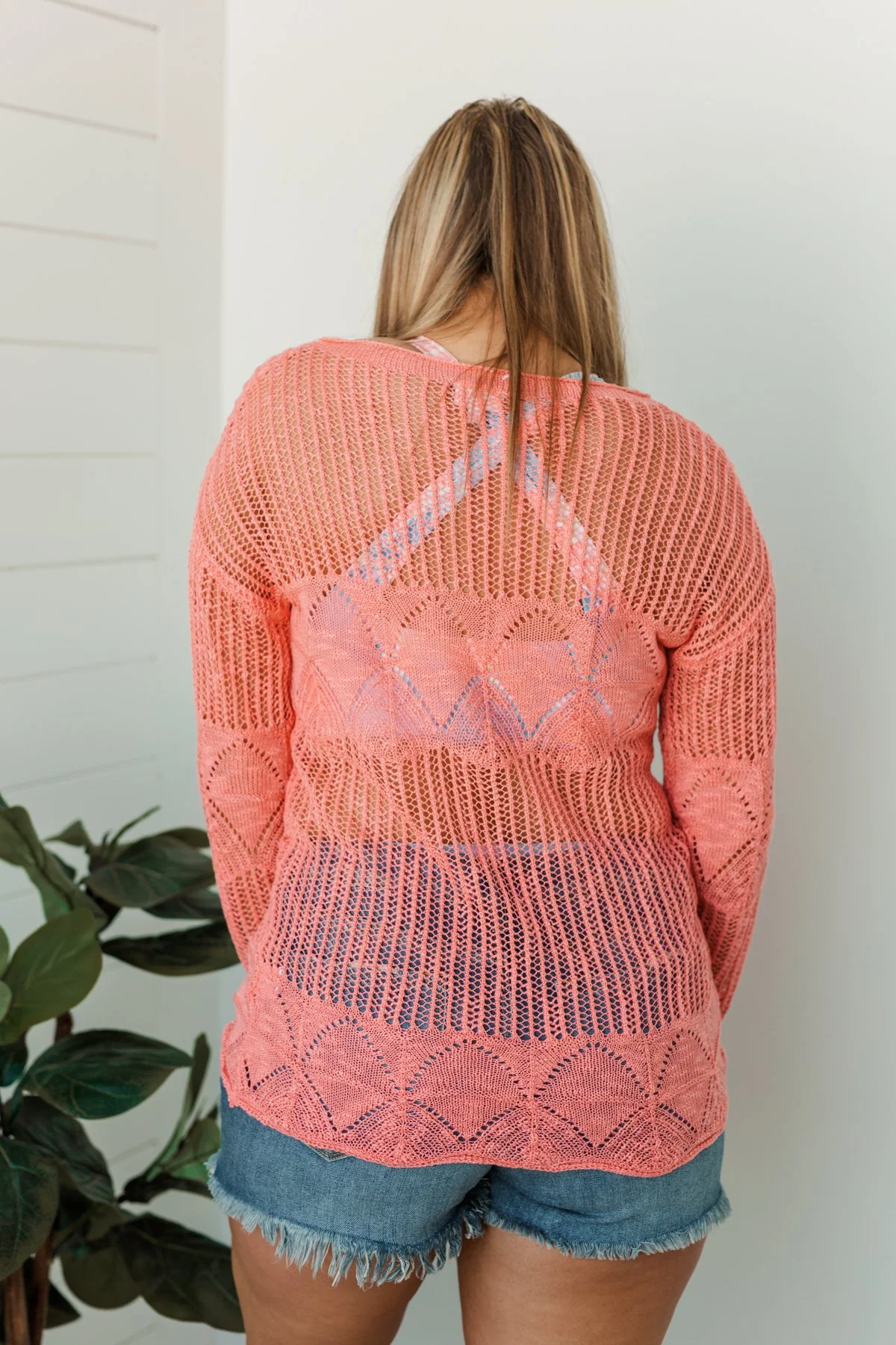 Effortless Smiles Open Knit Sweater- Coral - Image 16