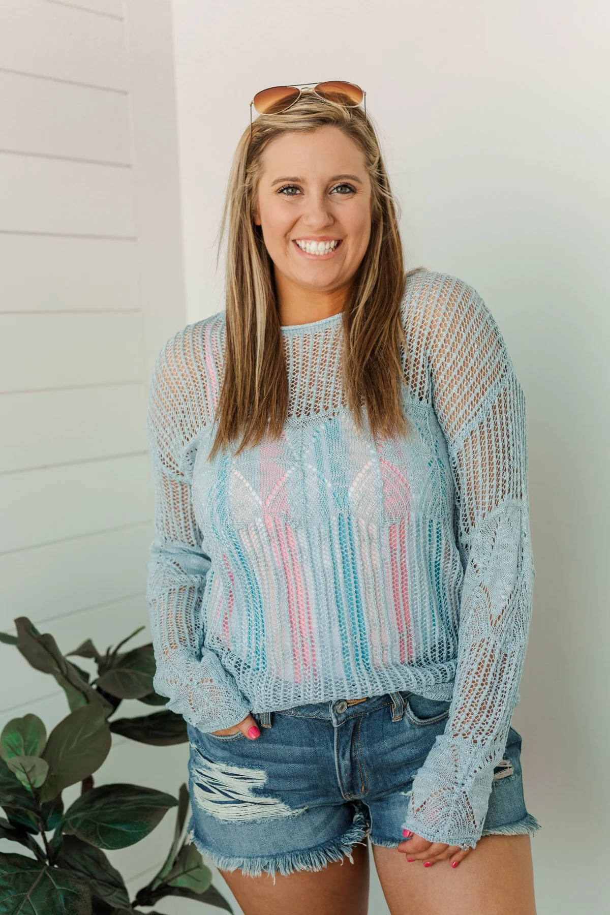 Effortless Smiles Open Knit Sweater- Powder Blue - Image 3