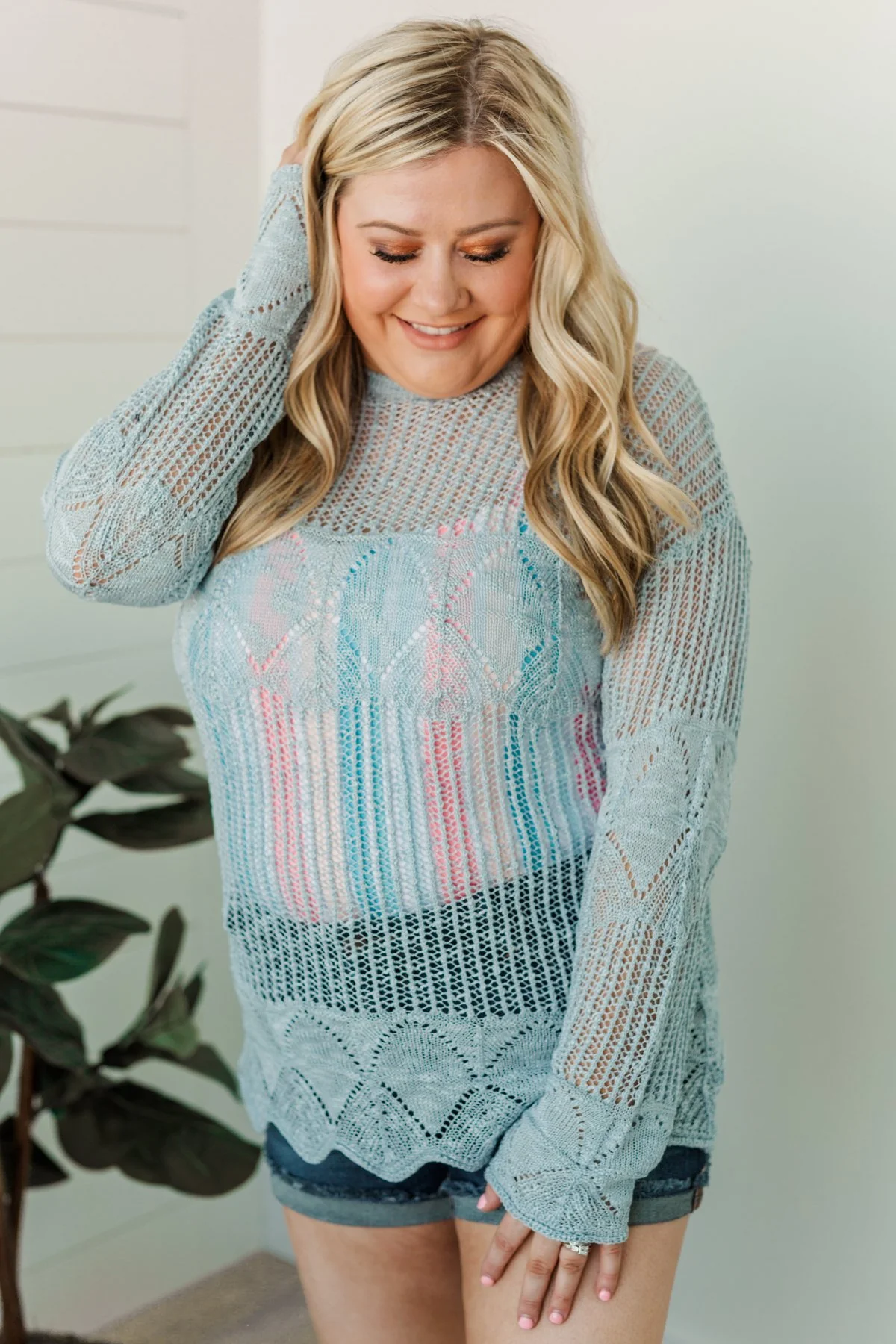 Effortless Smiles Open Knit Sweater- Powder Blue - Image 7