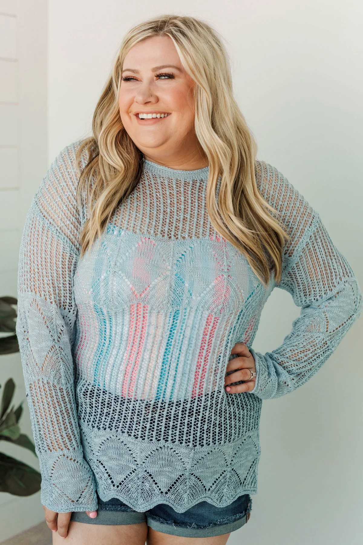 Effortless Smiles Open Knit Sweater- Powder Blue - Image 8