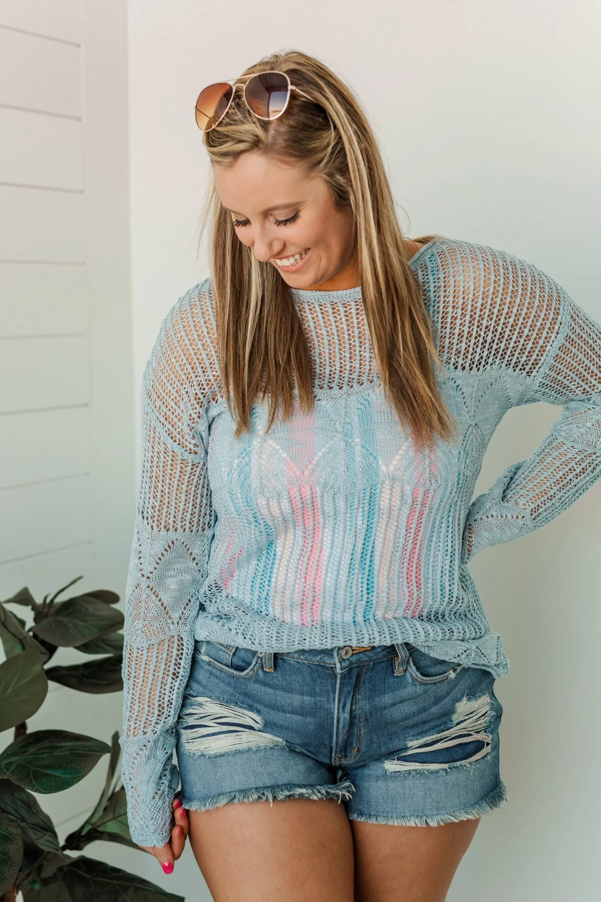 Effortless Smiles Open Knit Sweater- Powder Blue - Image 9