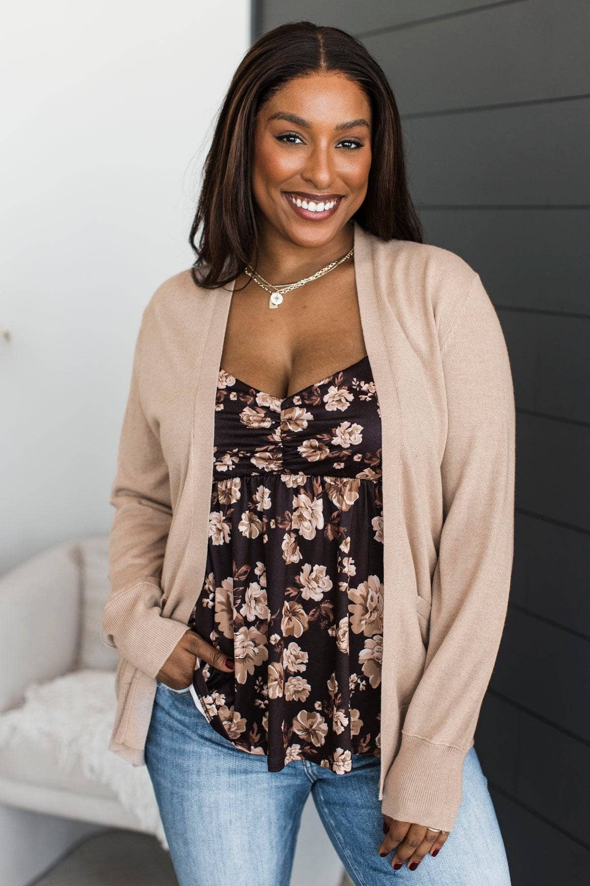 Effortlessly Composed Knit Cardigan- Light Taupe