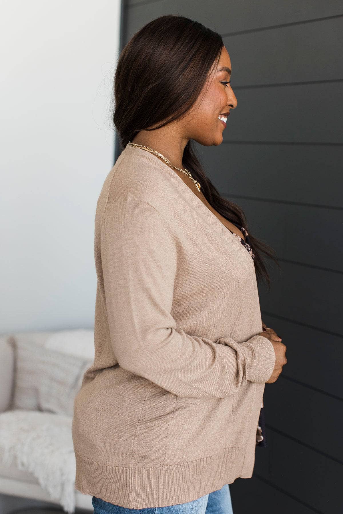 Effortlessly Composed Knit Cardigan- Light Taupe - Image 6