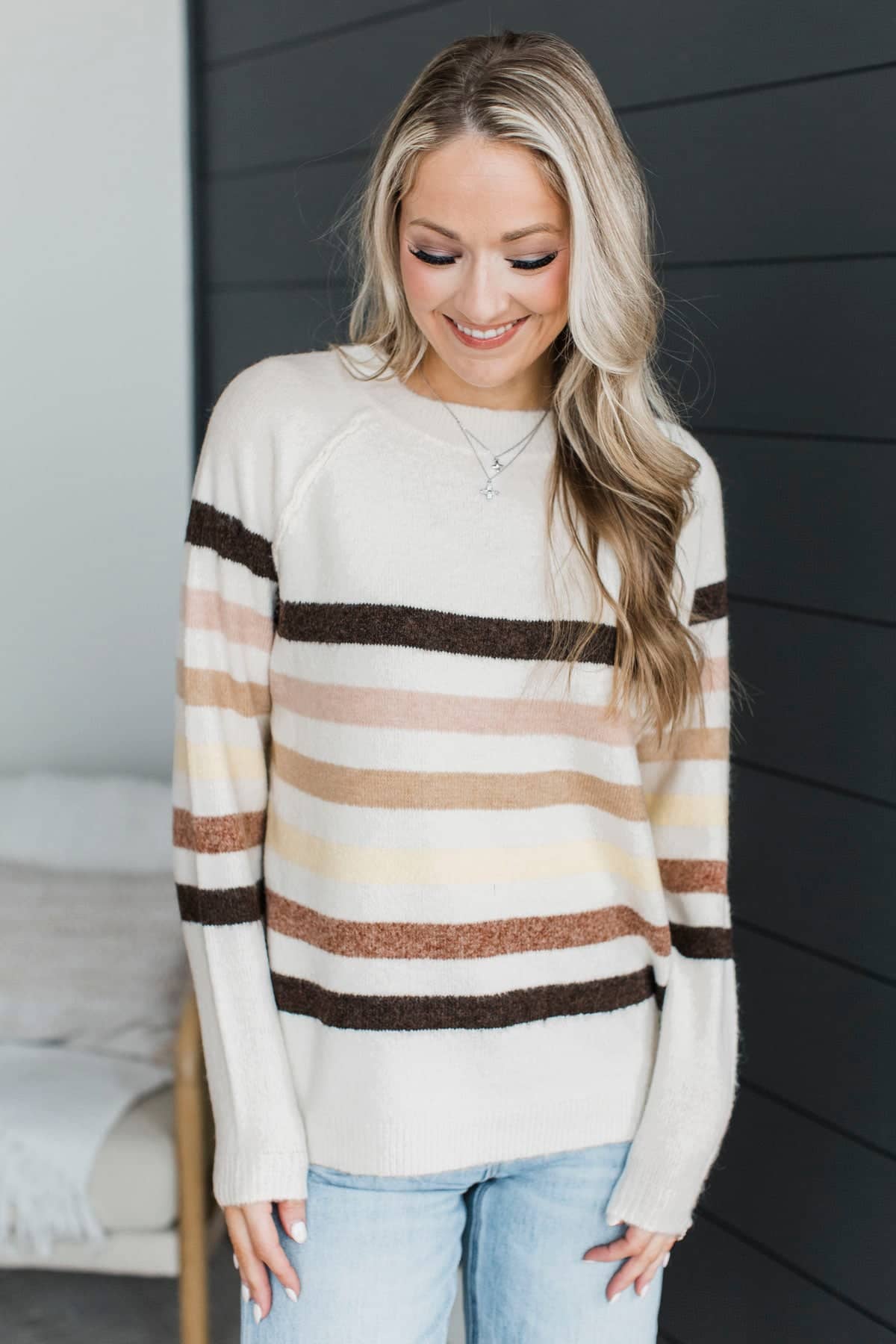 Effortlessly Inspired Striped Knit Sweater- Ivory - Image 4