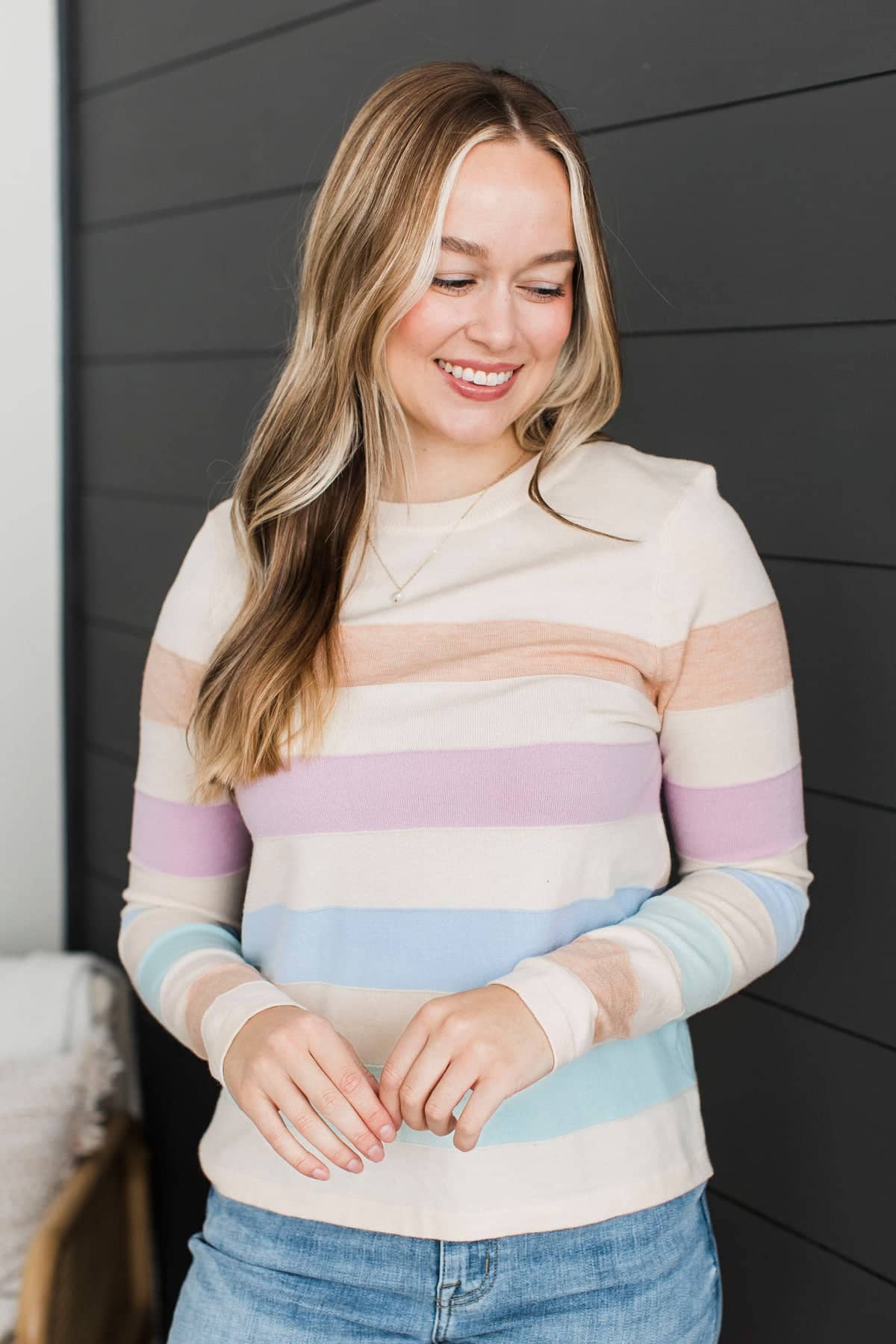 Electric Moments Striped Sweater- Oatmeal - Image 2