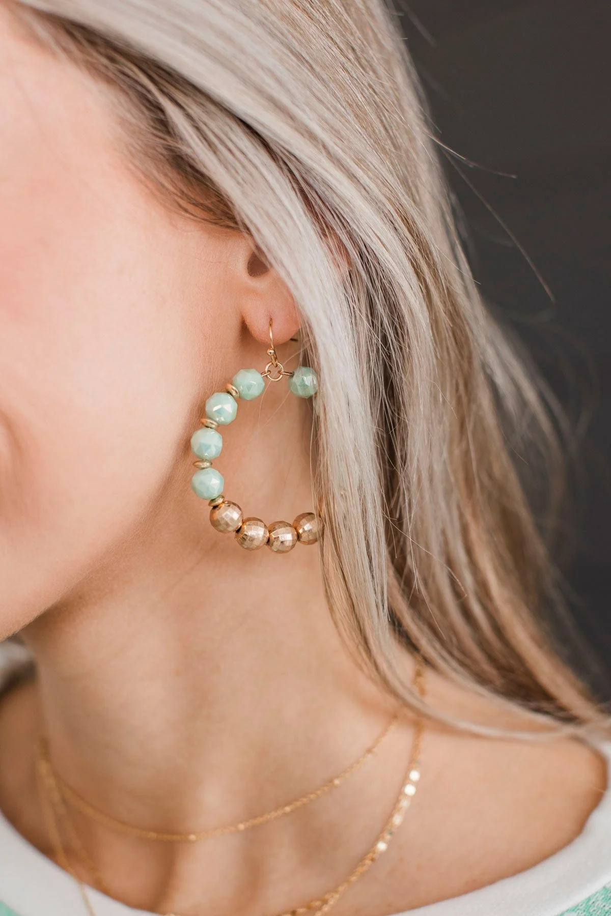 Elegant Beauty Beaded Hoop Earrings- Mint - Image 2