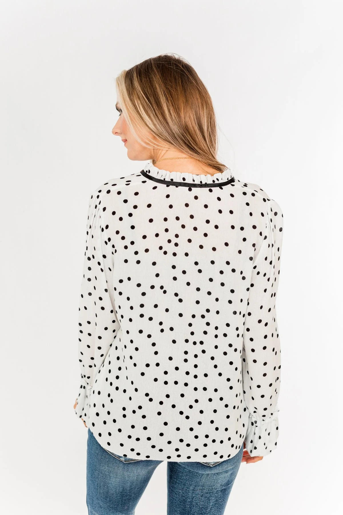 Elegant Evenings Polka Dot Blouse- Off-White & Black - Image 11
