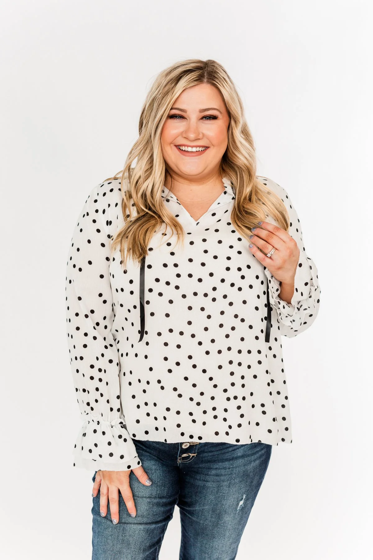 Elegant Evenings Polka Dot Blouse- Off-White & Black - Image 2