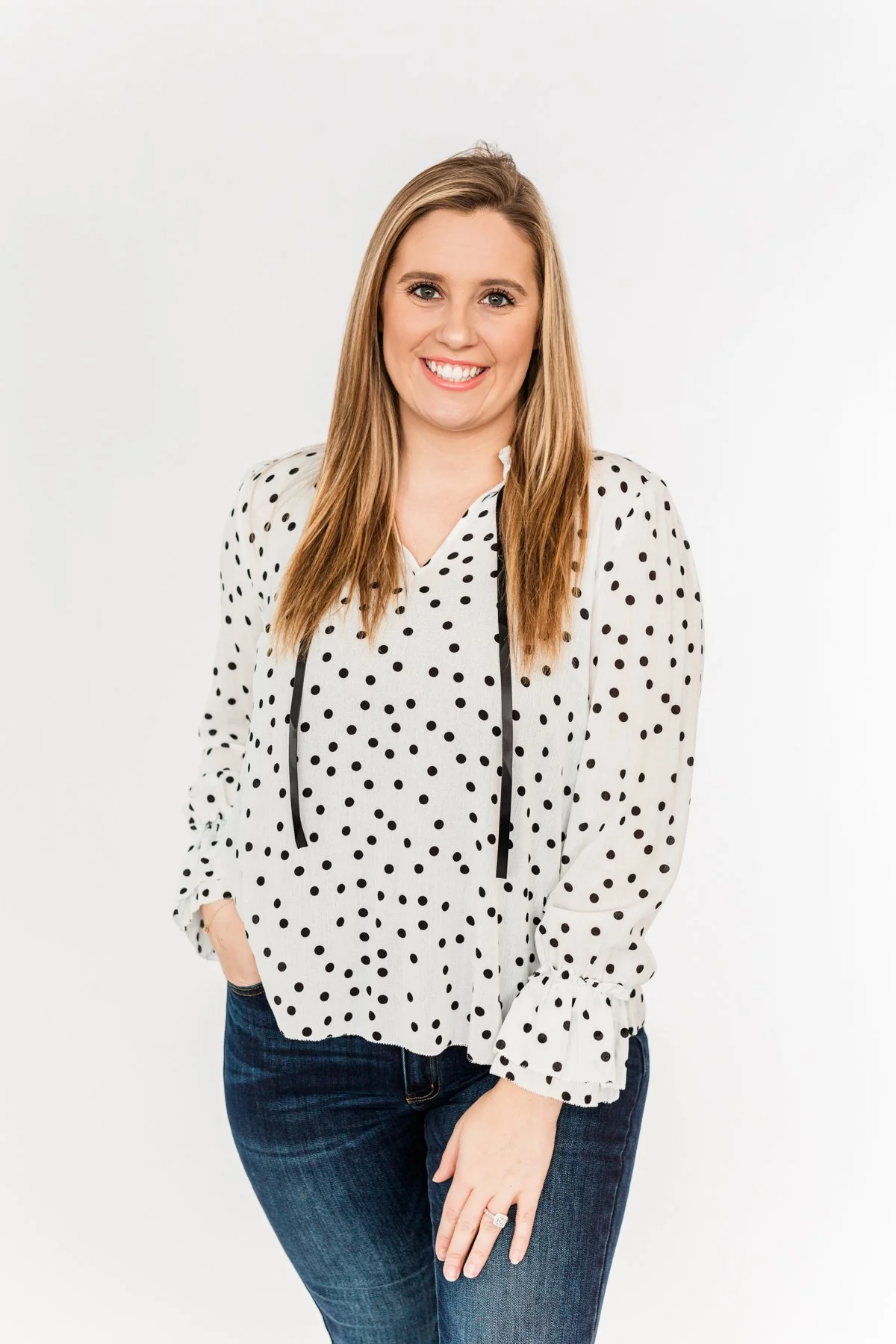Elegant Evenings Polka Dot Blouse- Off-White & Black - Image 3