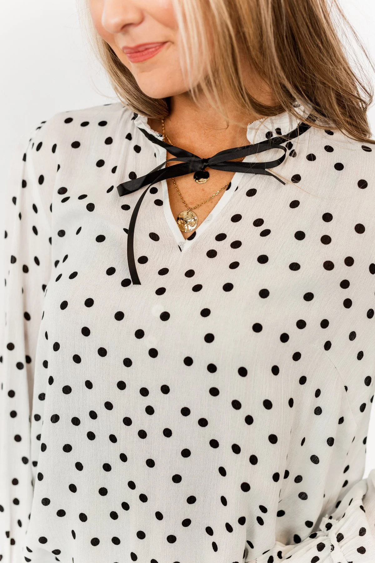 Elegant Evenings Polka Dot Blouse- Off-White & Black - Image 4