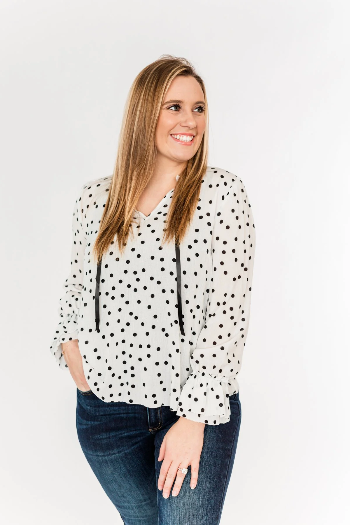 Elegant Evenings Polka Dot Blouse- Off-White & Black - Image 5