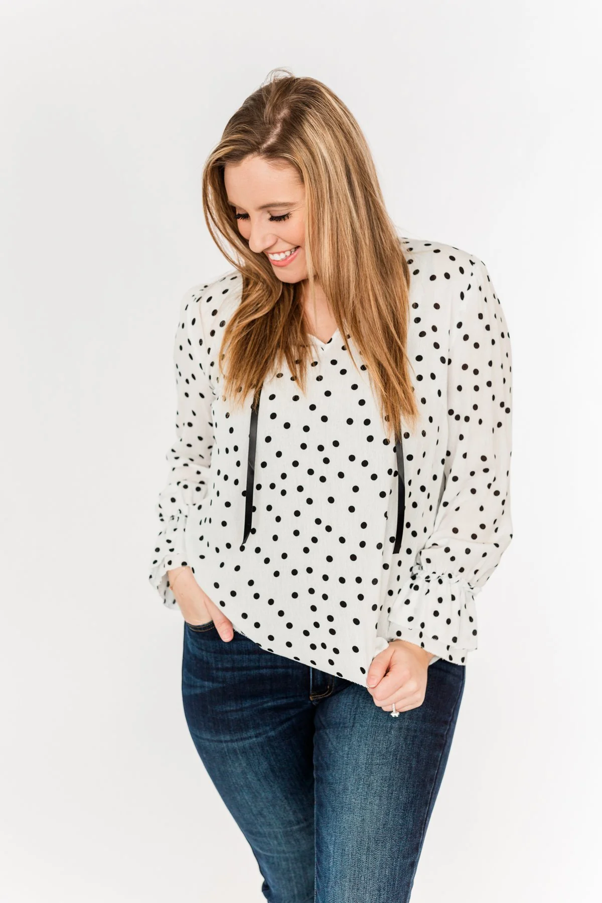 Elegant Evenings Polka Dot Blouse- Off-White & Black - Image 6