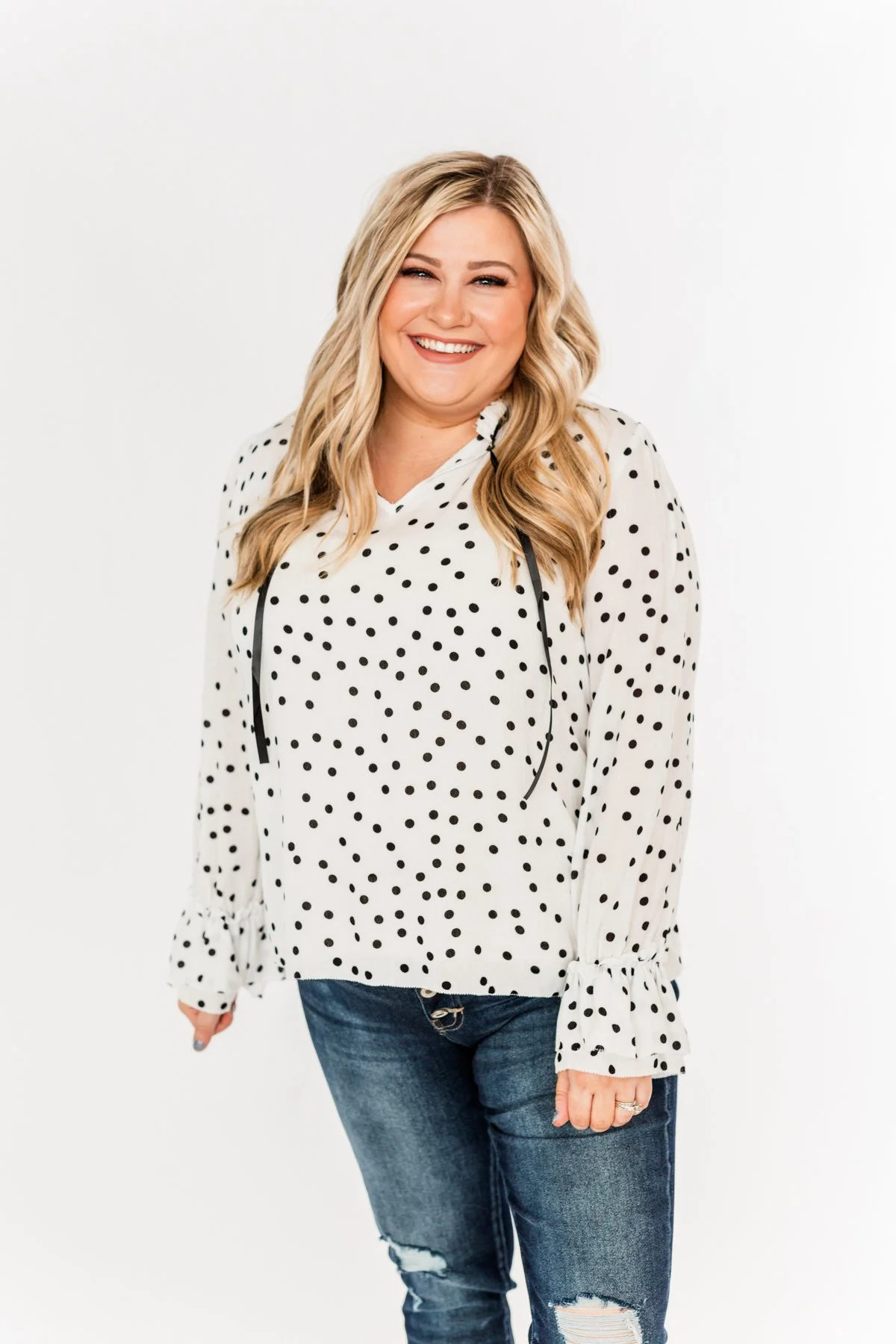 Elegant Evenings Polka Dot Blouse- Off-White & Black - Image 7