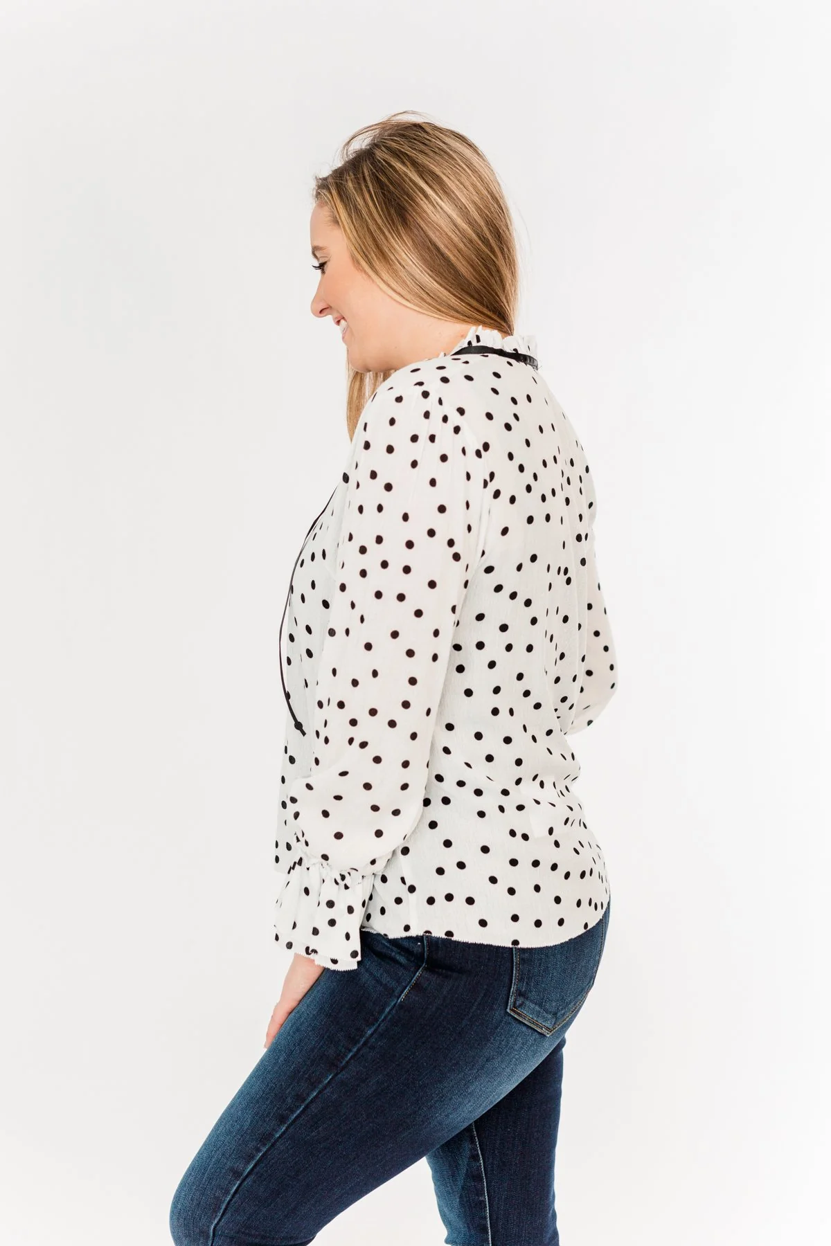 Elegant Evenings Polka Dot Blouse- Off-White & Black - Image 8