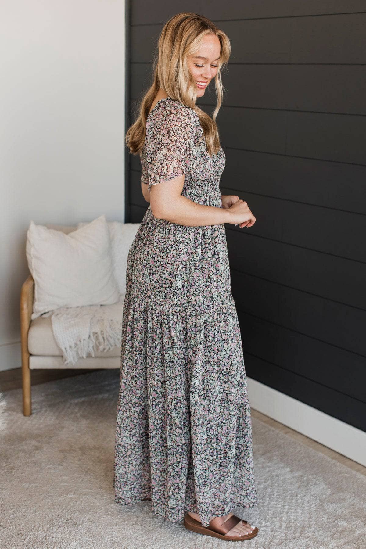 Elegant Moments Floral Maxi Dress- Black - Image 6