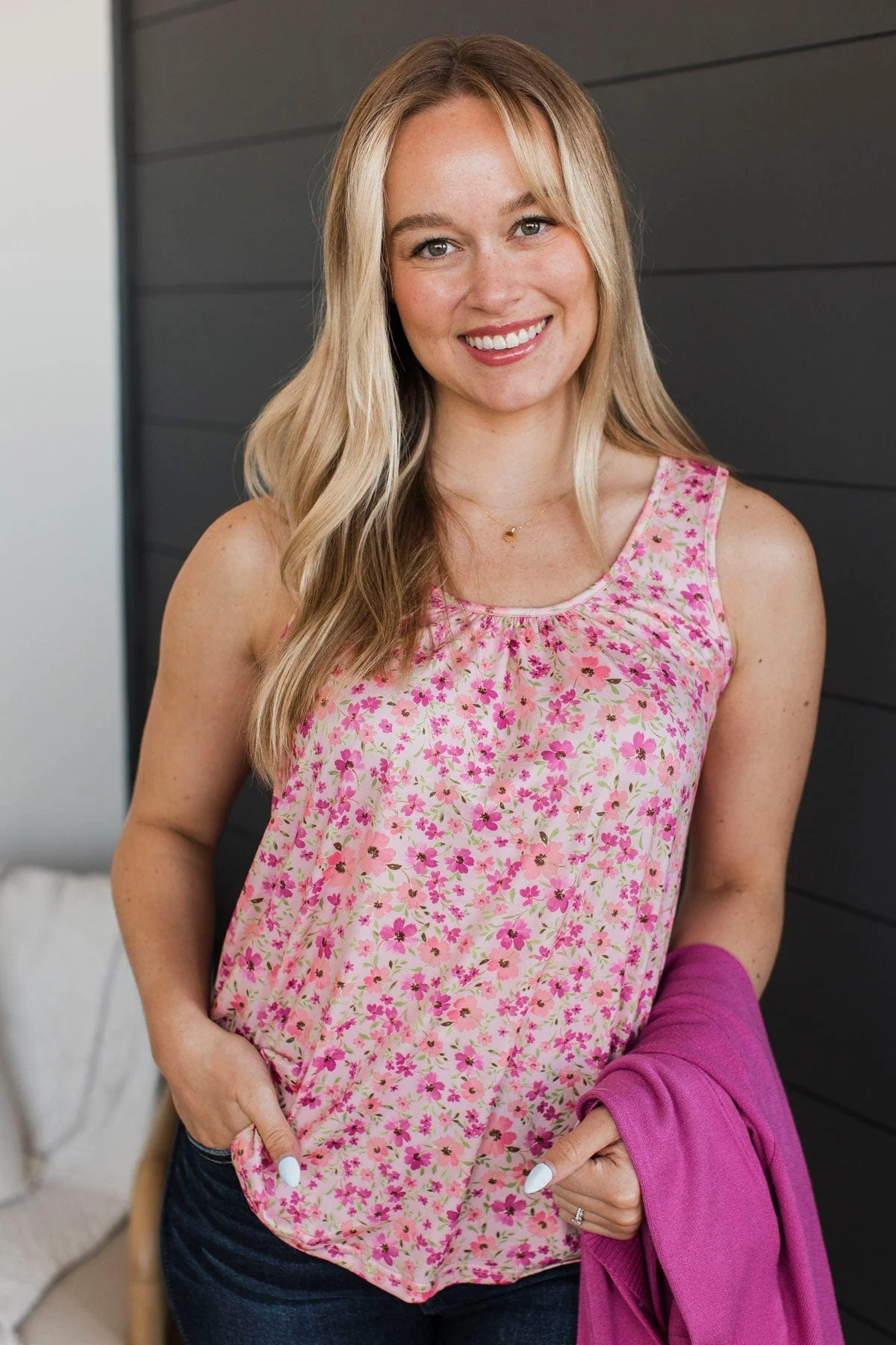 Element Of Surprise Floral Tank Top- Pink & Magenta