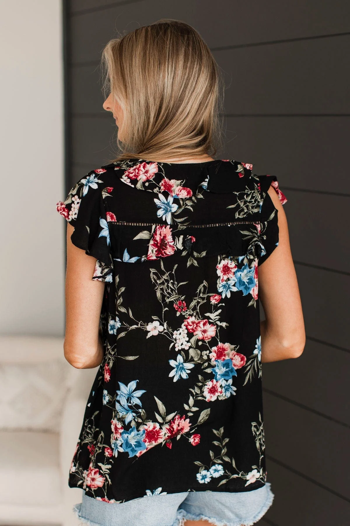 Elevated Evenings Floral Ruffle Top- Black - Image 8