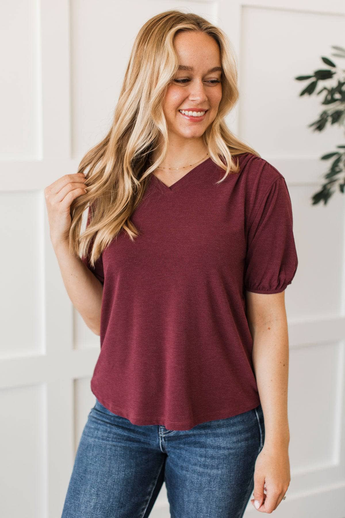Emboldened By Love V-Neck Top- Merlot - Image 4