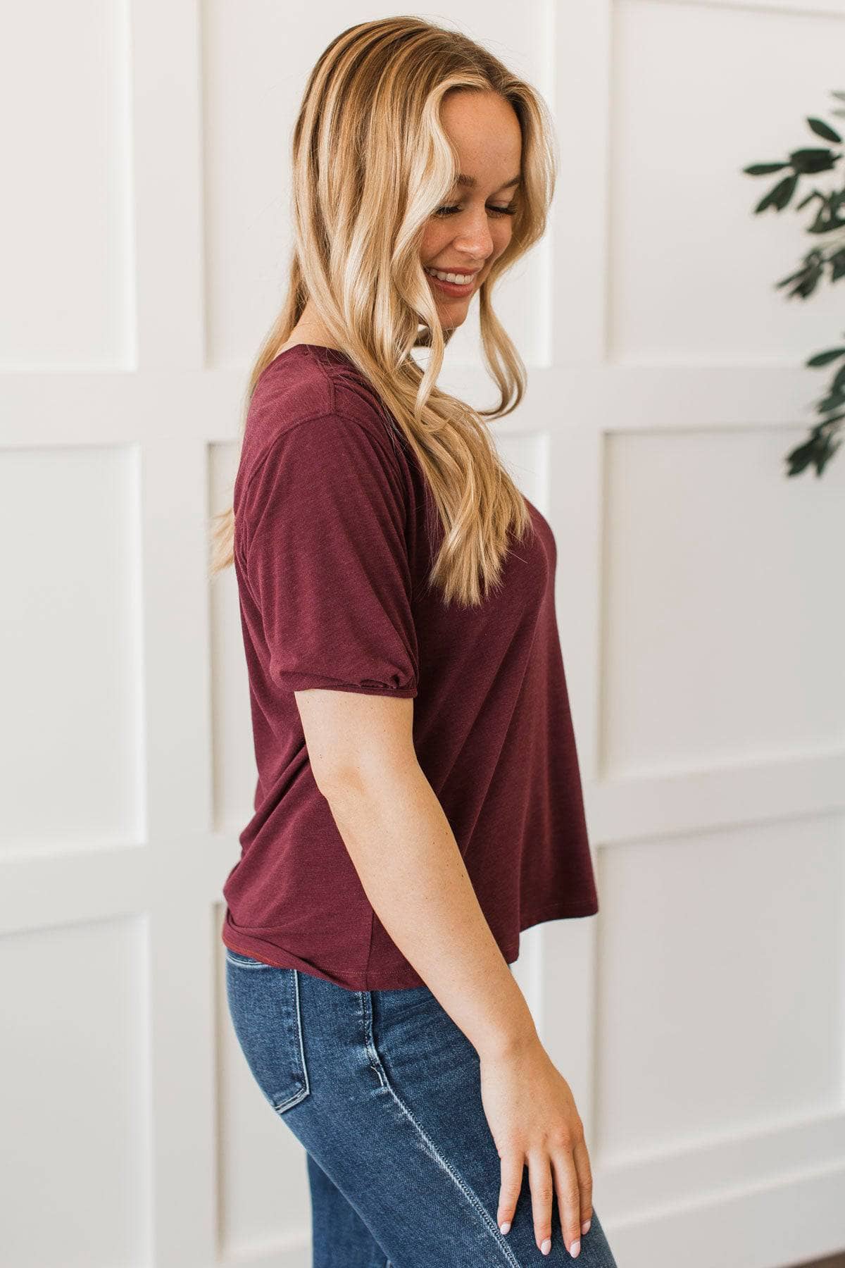 Emboldened By Love V-Neck Top- Merlot - Image 6