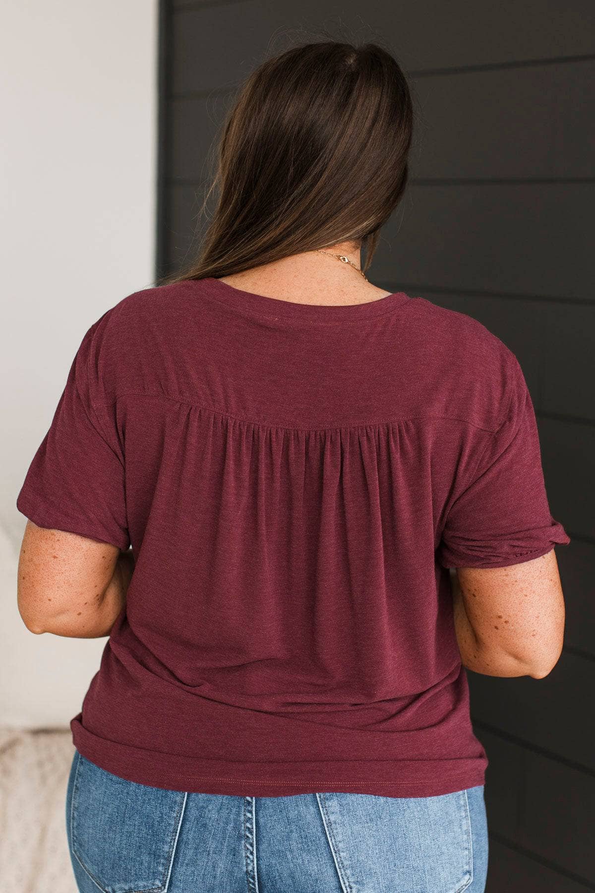 Emboldened By Love V-Neck Top- Merlot - Image 7