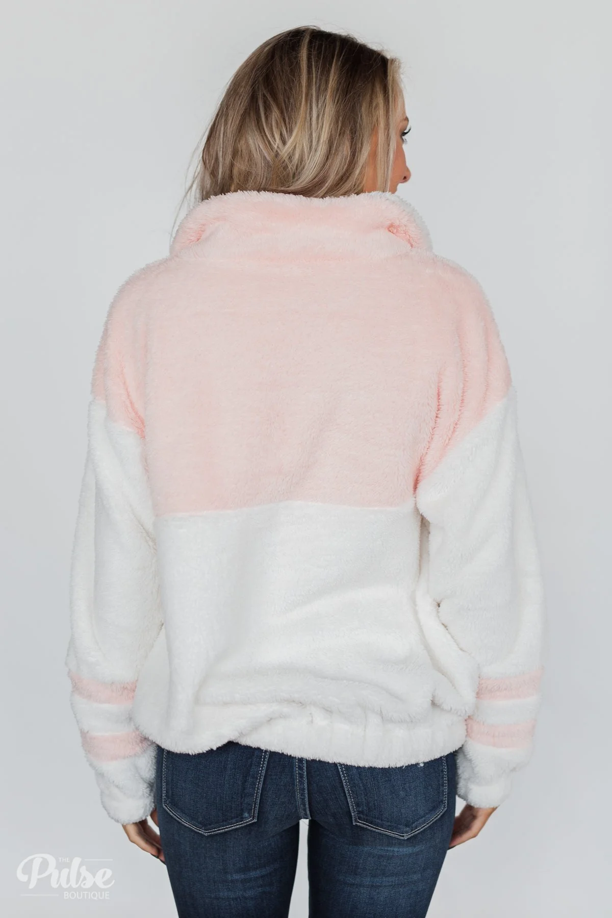 Embrace Cozy Quarter Zip Pullover- White & Blush - Image 10