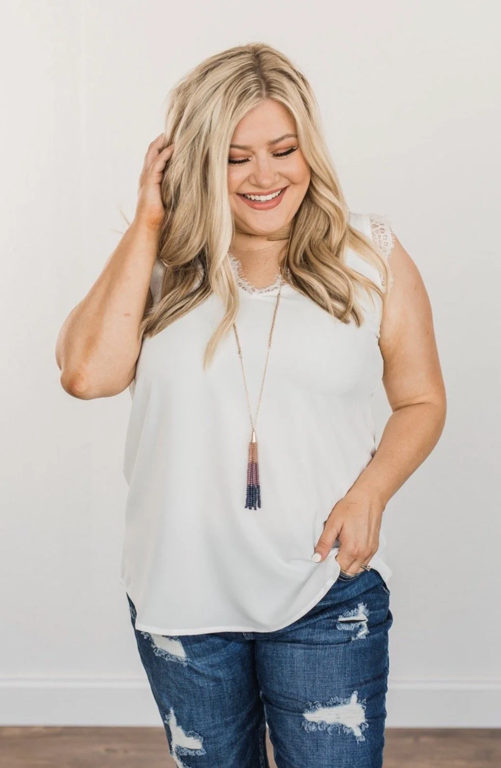Embrace The Elegance Sleeveless Blouse- Off-White - Image 2
