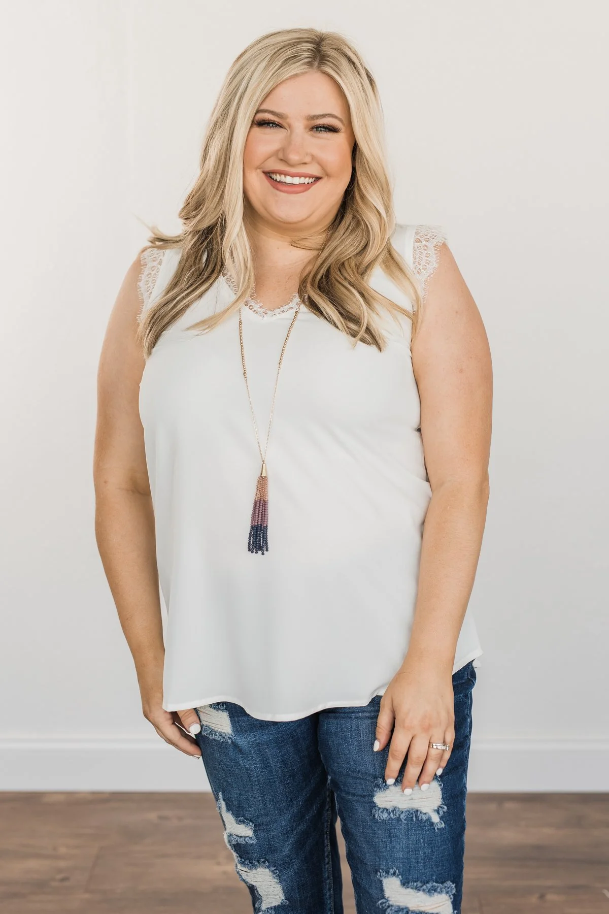 Embrace The Elegance Sleeveless Blouse- Off-White - Image 5