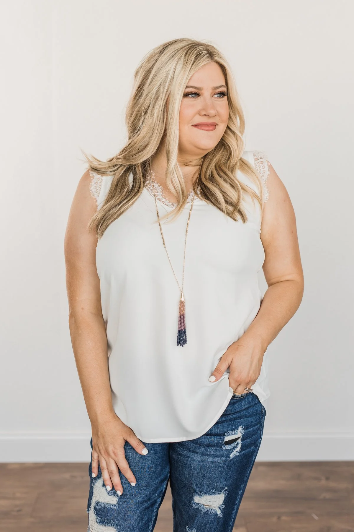 Embrace The Elegance Sleeveless Blouse- Off-White - Image 8