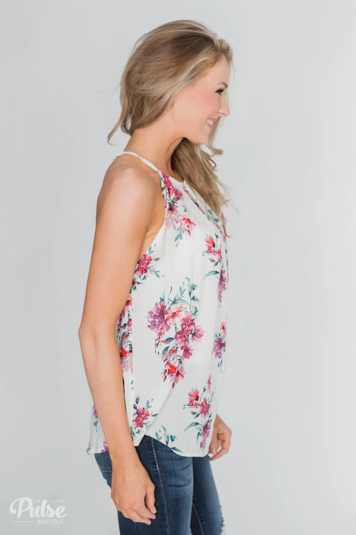 Embrace the Floral Halter Tank Top- Ivory - Image 15