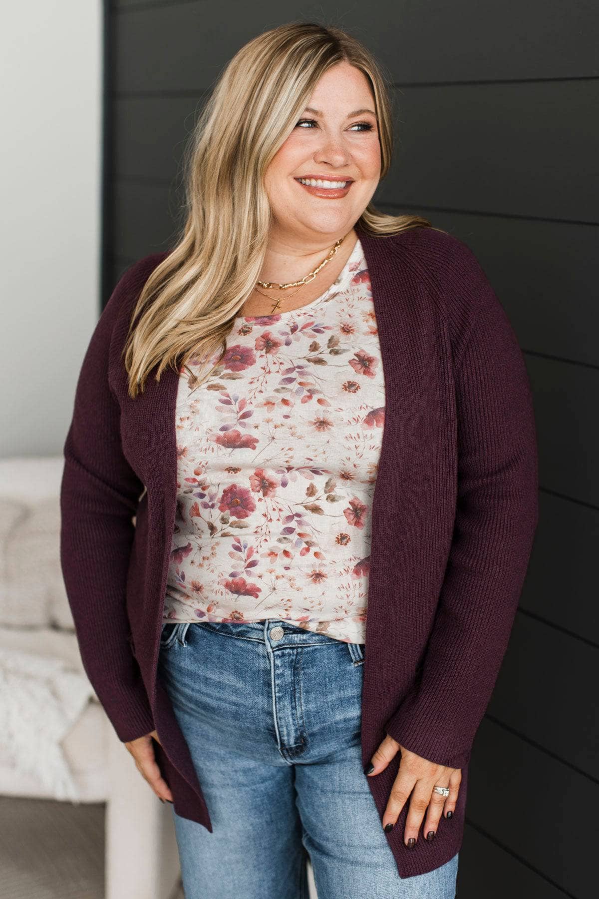 Embrace Today Open Front Knit Cardigan- Dark Plum - Image 3