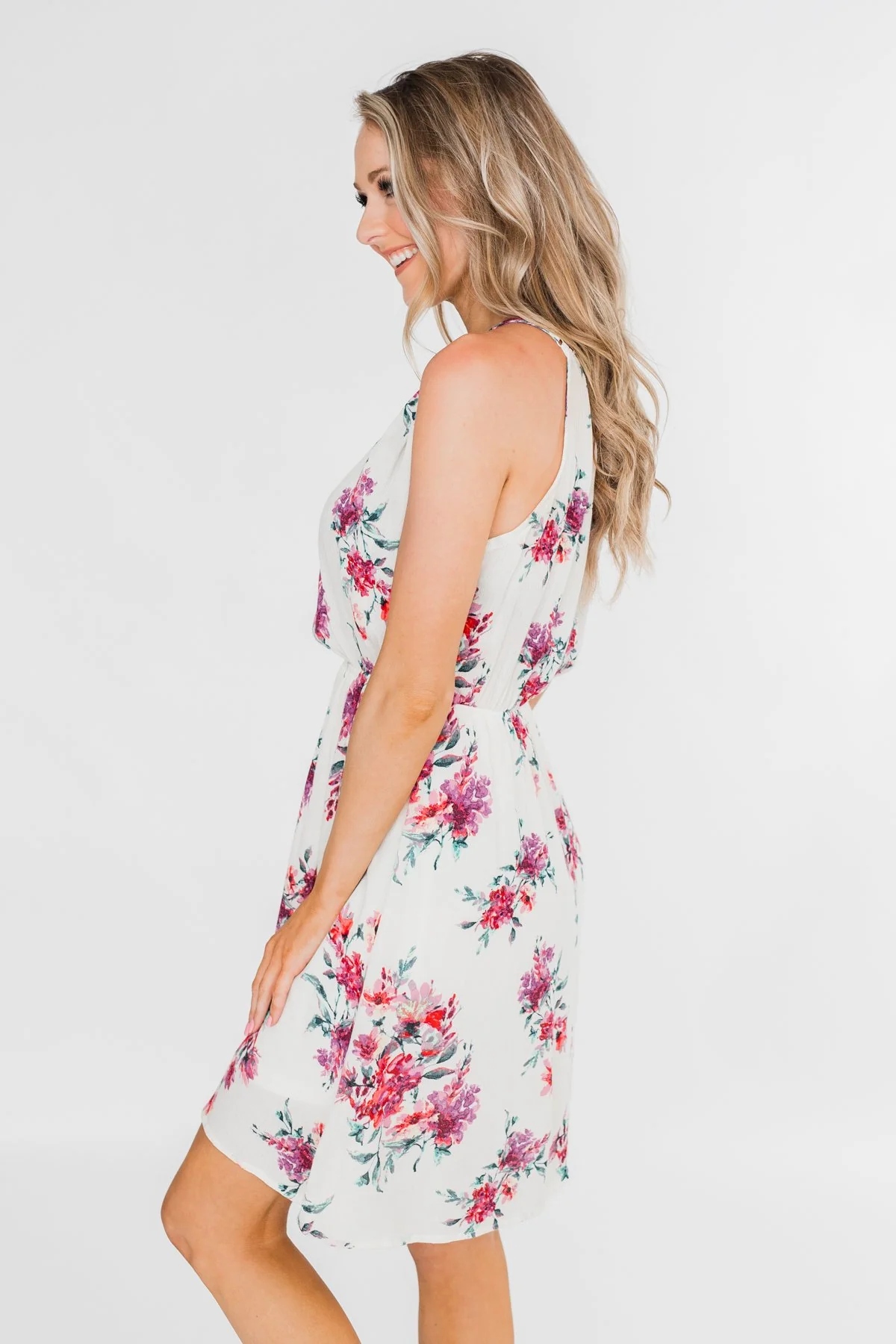 Embraced in Floral Halter Dress- Ivory - Image 11