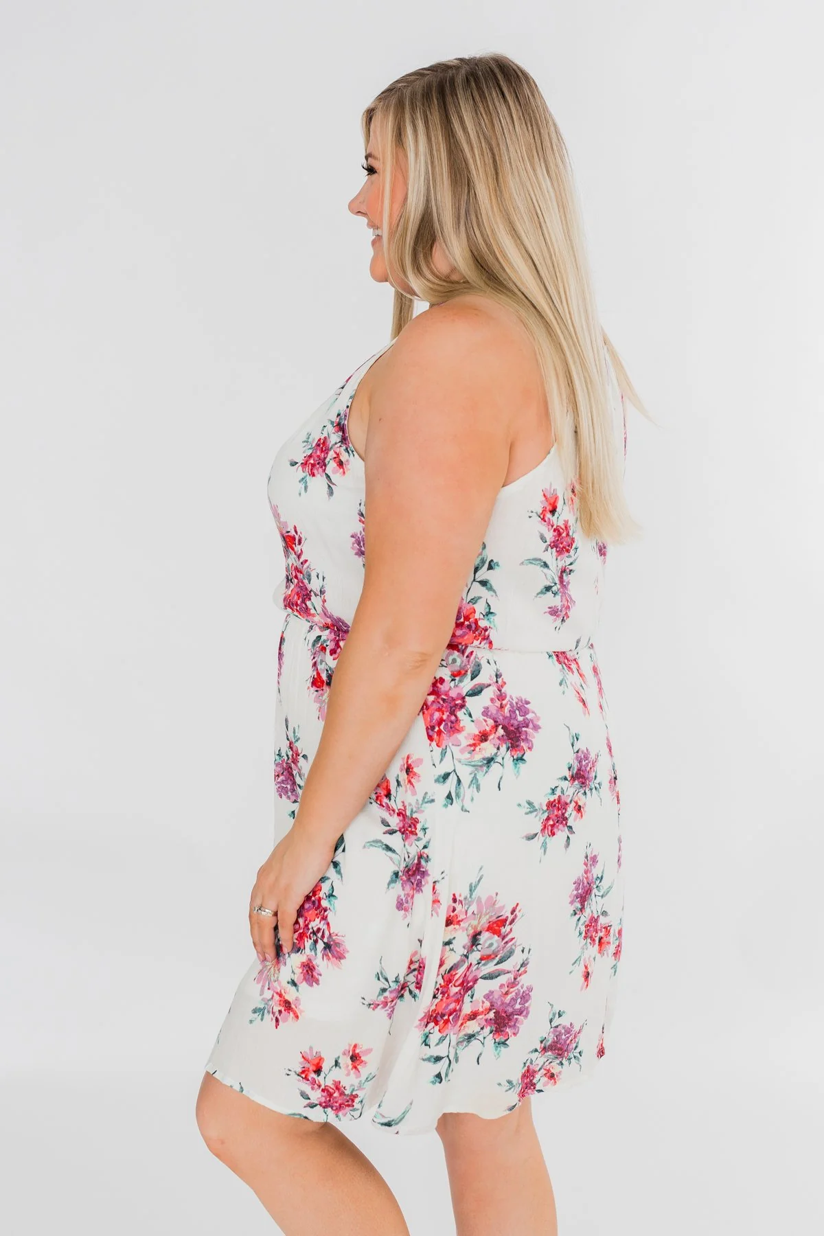 Embraced in Floral Halter Dress- Ivory - Image 12