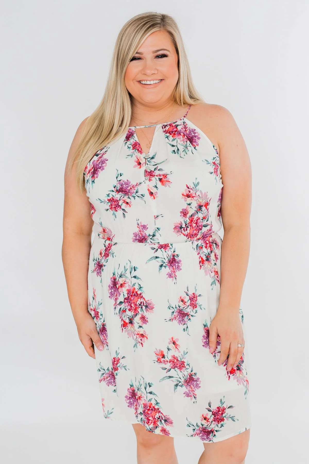 Embraced in Floral Halter Dress- Ivory - Image 8