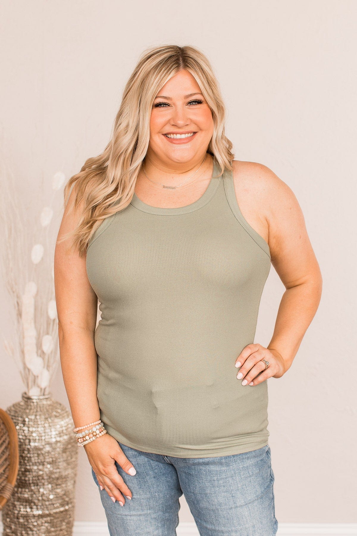 Embracing My Feelings Ribbed Tank- Sage - Image 4