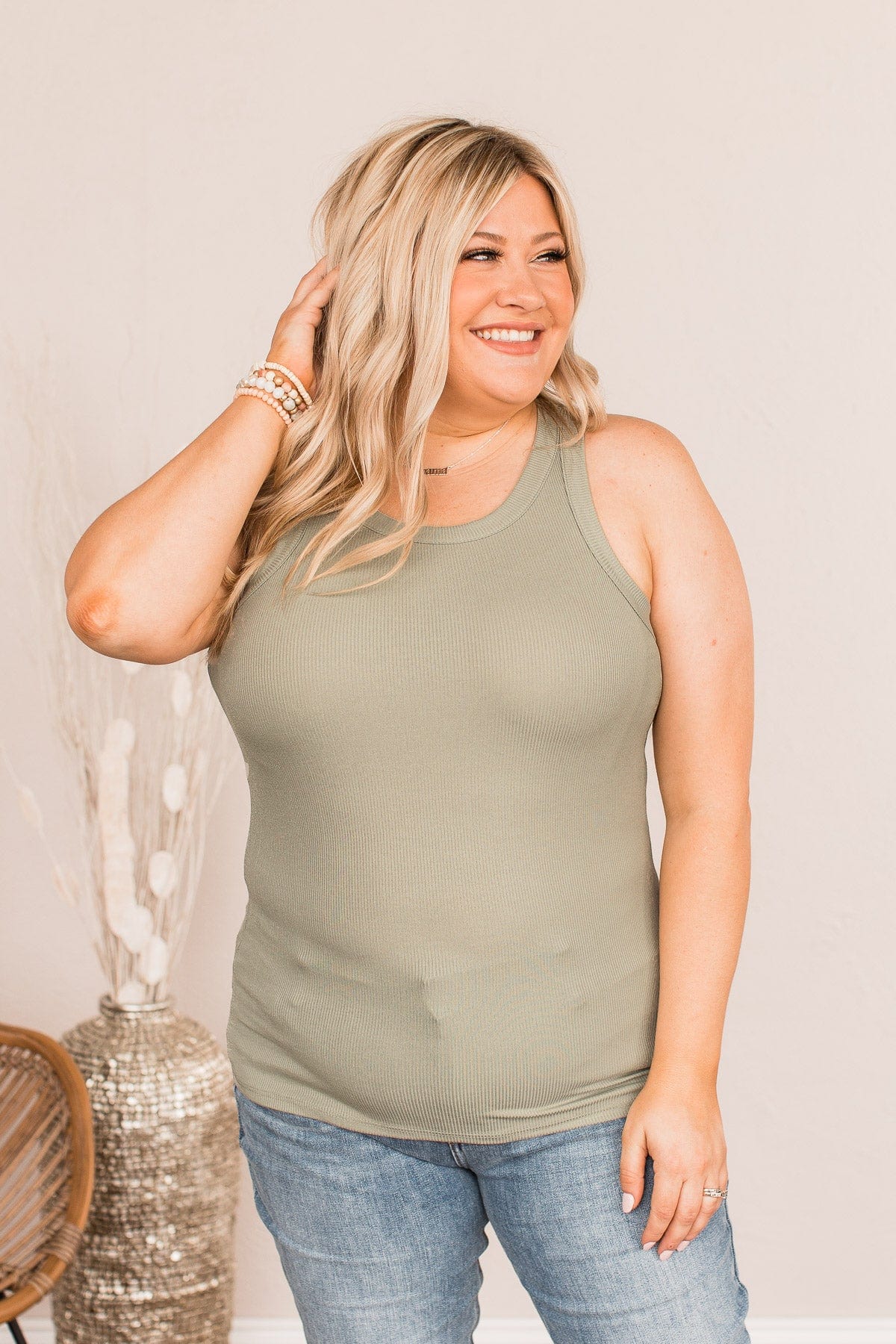 Embracing My Feelings Ribbed Tank- Sage - Image 5