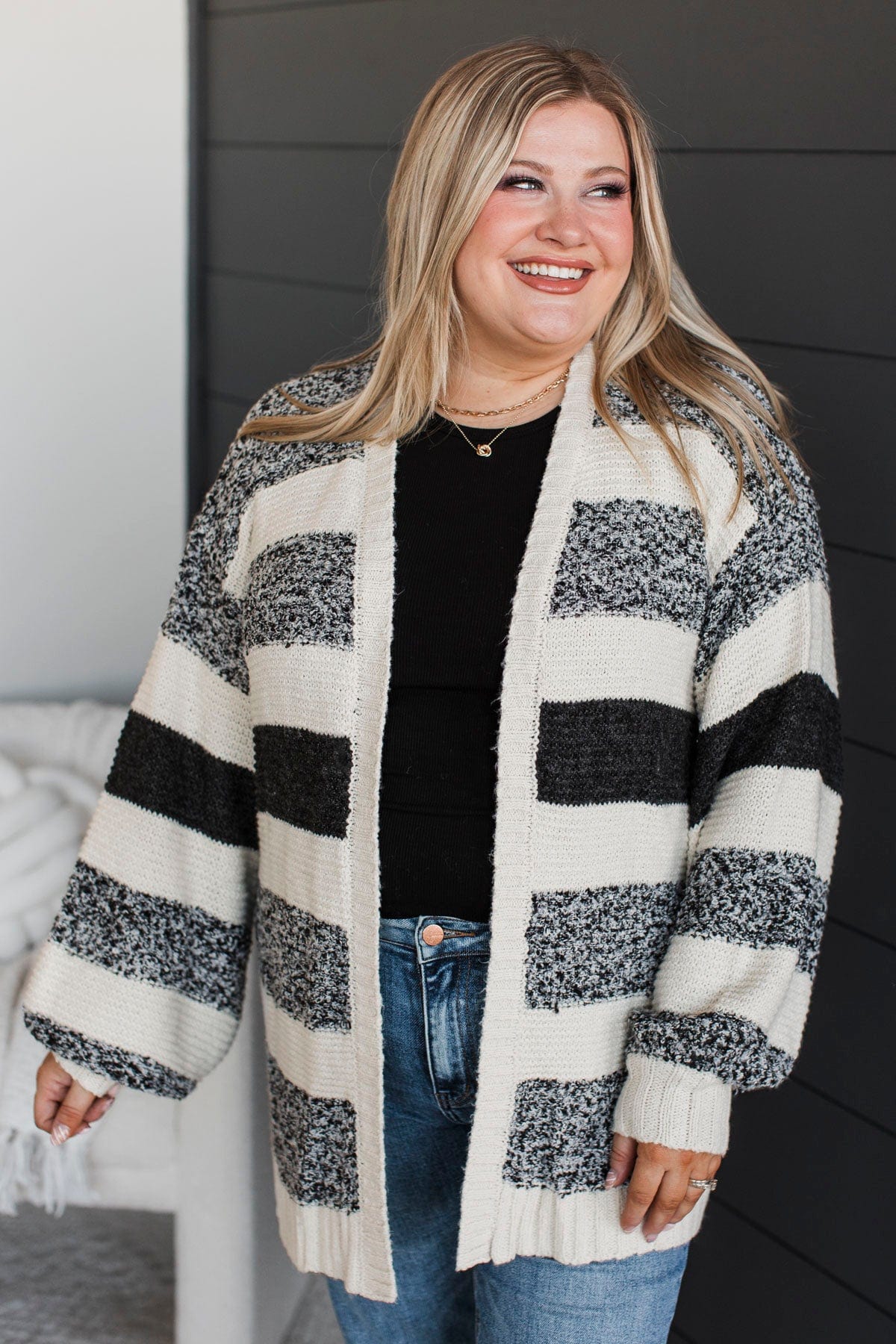 Embracing The Best Striped Cardigan- Black & Ivory - Image 3